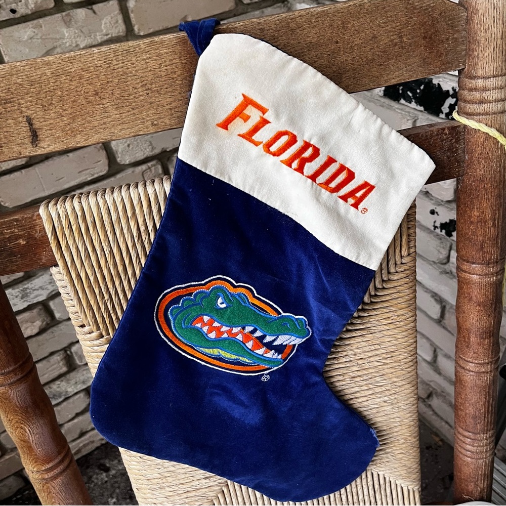 Florida Gators Blue and White Christmas Stocking with logo